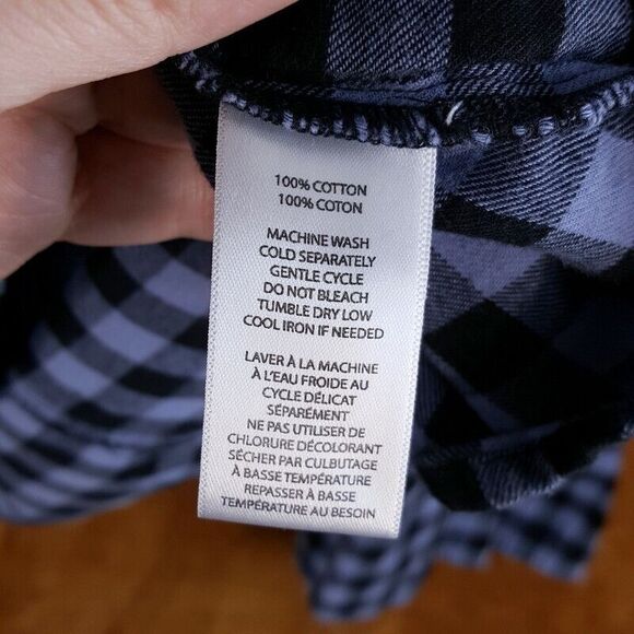 BEACH LUNCH LOUNGE Womens Top Large Blue Plaid Pullover Flannel Bell Sleeve - Picture 8 of 9